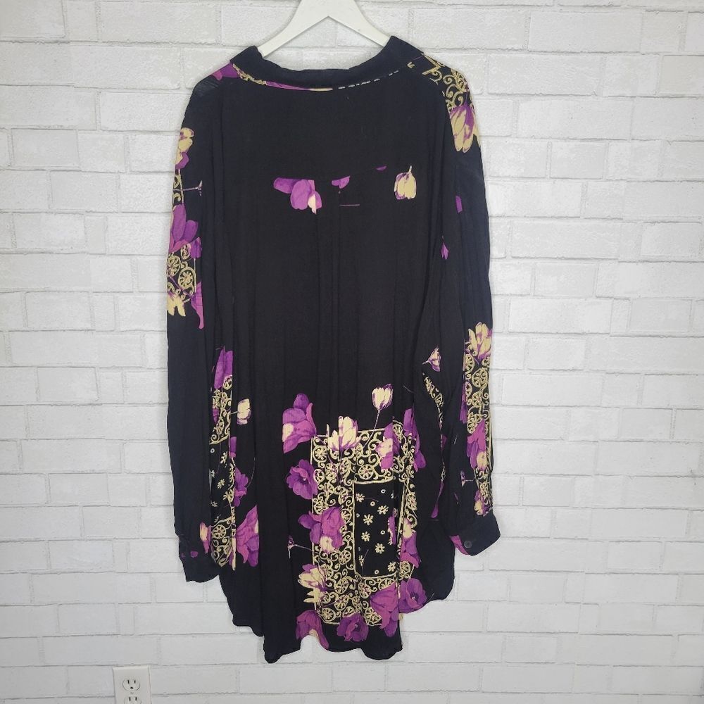 *SET* Bop Vintage Black Purple Floral Crepe Button Down Shirt And Pants - Picture 4 of 10